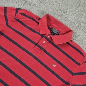 Polo Jeans Company Polo Shirt Mens Large Red Navy Striped RL Flag Logo Cotton